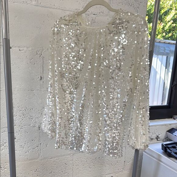 Sequin Embellished White Dress - BRAND NEW - Zara - Long Sleeve - Size Small - Picture 1 of 6